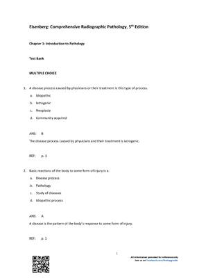 Preview image for Test Bank for Eisenberg: Comprehensive Radiographic Pathology, 5th Edition A+ Latest