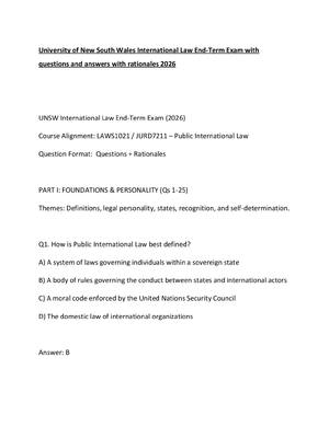 Preview of University of New South Wales International Law End-Term Exam with questions and answers w
