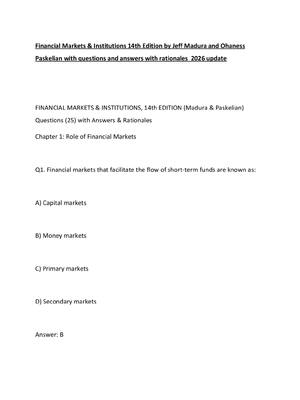 Preview of Financial Markets & Institutions 14th Edition by Jeff Madura and Ohaness Paskelian with 20