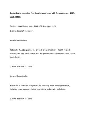 Preview image for Border Patrol Supervisor Test Questions and exam with Correct Answers  2025-2026 Update