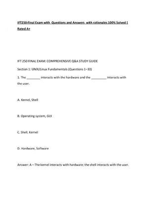 Preview of IFT250-Final Exam with  Questions and Answers  with rationales 100% Solved  Rated A+