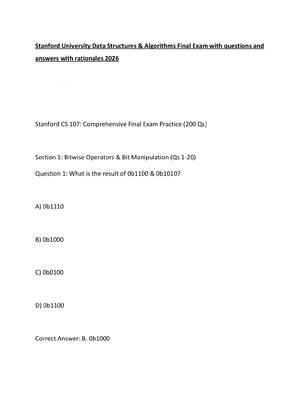 Preview of Stanford University Data Structures & Algorithms Final Exam with questions and answers wit