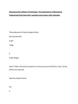 Preview of Massachusetts Institute of Technology  Thermodynamics II (Mechanical Engineering) Final Ex