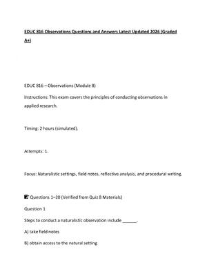 Preview of EDUC 816 Observations Questions and Answers Latest Updated 2026