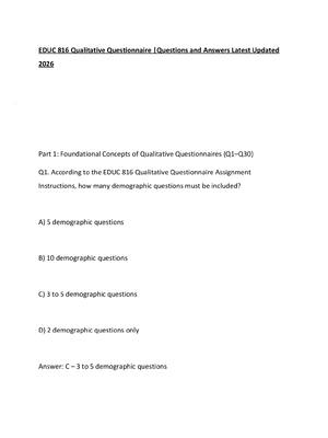 Preview image for EDUC 816 Qualitative Questionnaire Questions and Answers Latest Updated 2026