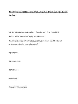 Preview of NR 507 Final Exam 2026 Advanced Pathophysiology  Chamberlain  Questions & Verified 1