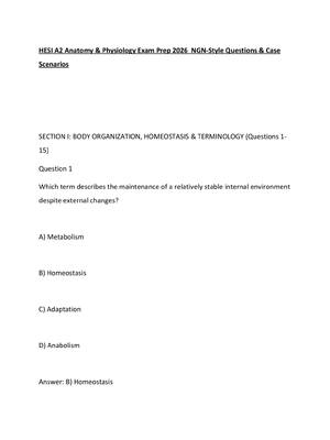 Preview of HESI A2 Anatomy & Physiology Exam Prep 2026  NGN-Style Questions & Case Scenarios