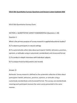 Preview of EDUC 816 Quantitative Surveys Questions and Answers Latest Updated 2026