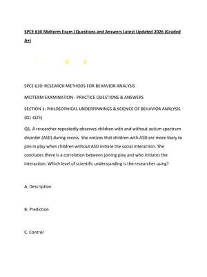 Preview of SPCE 630 Midterm Exam Questions and Answers Latest Updated 2026 (Graded A+)
