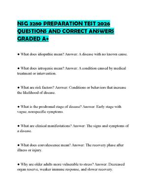 Preview of NSG 3280 PREPARATION TEST 2026 QUESTIONS AND CORRECT ANSWERS GRADED A+