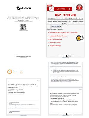 Preview of BSN HESI 266 Med Surg Exam (2026–2027 Update) | Score 100% | New Version | Questions & Ver