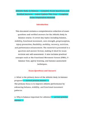 Preview of Athletic Body In Balance – Complete Exam Questions and Verified Answers – Latest Update Th