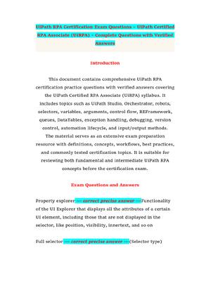 Preview of UiPath RPA Certification Exam Questions – UiPath Certified RPA Associate (UiRPA) – Complet