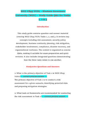 Preview of WGU C845 VUN1 – Western Governors University (WGU) – Study Guide Q&A for Tasks 1, 2 & 3