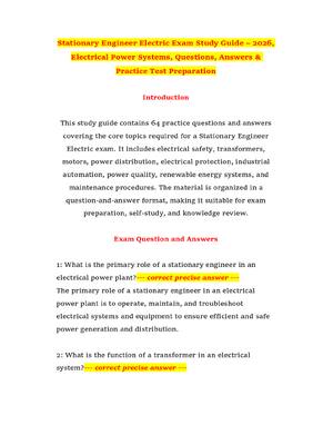 Preview of Stationary Engineer Electric Exam Study Guide – 2026, Electrical Power Systems, Questions,