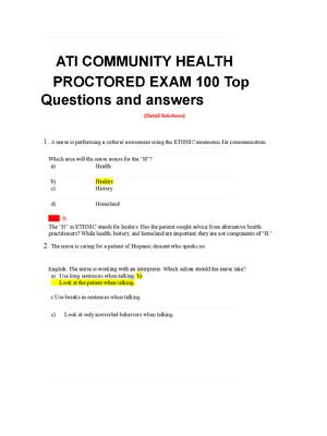 Preview of ATI COMMUNITY HEALTH   PROCTORED EXAM 100 Top         Questions and answers