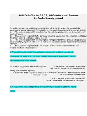 Preview of Audit Quiz Chapter 3.1, 3.2, 3.4 Questions and Answers  A+ Graded Already passed