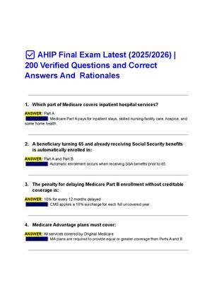 Preview of ✅ AHIP Final Exam Latest (2025/2026) |   200 Verified Questions and Correct   Answers And