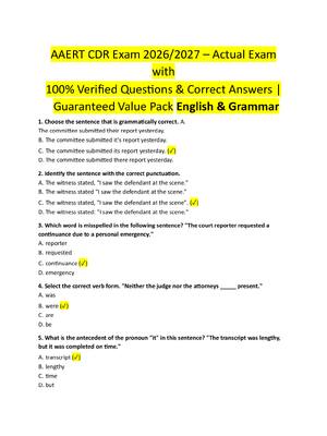 Preview of AAERT CDR Exam 2026/2027 – Actual Exam  with   100% Verified Questions & Correct Answers |