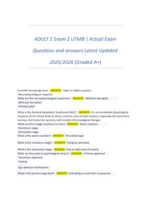 Preview of ADULT 1 Exam 2 UTMB | Actual Exam   Questions and answers Latest Updated   2025/2026 (Grad