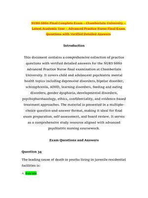 Preview of NURS 6660 Final Complete Exam – Chamberlain University – Latest Academic Year – Advanced P