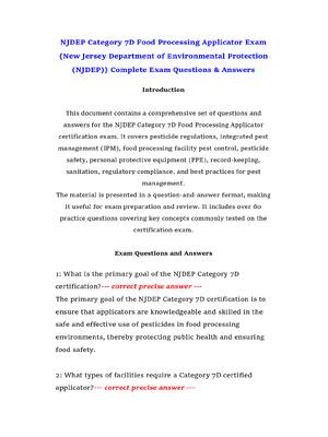 Preview of NJDEP Category 7D Food Processing Applicator Exam {New Jersey Department of Environmental