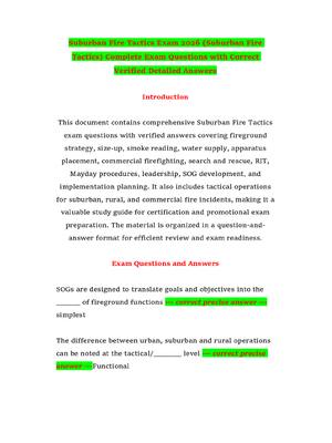 Preview of Suburban Fire Tactics Exam 2026 (Suburban Fire Tactics) Complete Exam Questions with Corre