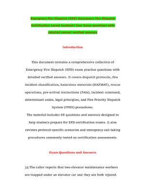 Preview of Emergency Fire Dispatch (EFD) Emergency Fire Dispatch Certification Latest Academic Year E