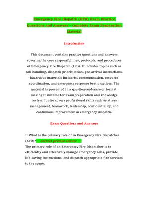Preview of Emergency Fire Dispatch (EFD) Exam Practice Questions and Answers – Complete Exam Preparation Material