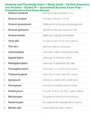 Preview of Anatomy and Physiology Exam 1 Study Guide - Verified Questions and Answers - Graded A+ - Guaranteed Success Exam Prep - Comprehensive First Exam Review