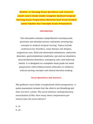 Preview of Module 10 Nursing Exam Questions and Answers (2026–2027) Study Guide Complete Medical-Surg