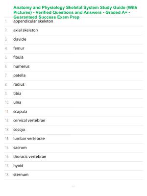 Preview of Anatomy and Physiology Skeletal System Study Guide (With Pictures) - Verified Questions an
