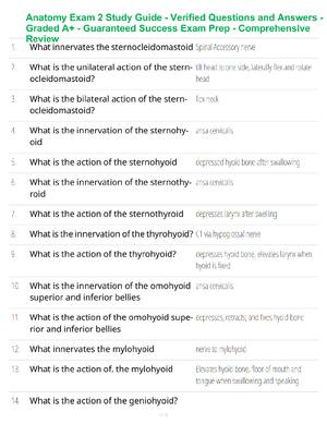 Preview of Anatomy Exam 2 Study Guide - Verified Questions and Answers - Graded A+ - Guaranteed Succe
