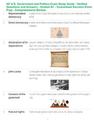 Preview of AP U.S. Government and Politics Exam Study Guide - Verified Questions and Answers - Graded