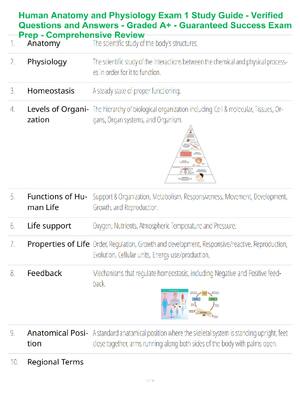 Preview of Human Anatomy and Physiology Exam 1 Study Guide - Verified Questions and Answers - Graded