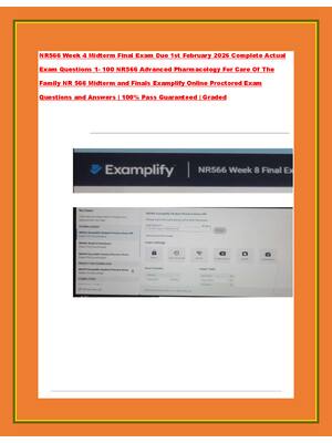 Preview image for NR566 Week 4 Midterm Final Exam Due 1st February 2026 Complete Actual  Exam Questions 1- 100 NR566 Advanced Pharmacology For Care Of The  Family NR 566 Midterm and Finals Examplify Online Proctored Exam  Questions and Answers | 100% Pass Guaranteed | Graded