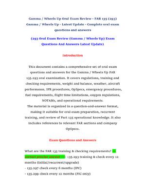 Preview of Gamma / Wheels Up Oral Exam Review - FAR 135 (293) Gamma / Wheels Up - Latest Update - Com
