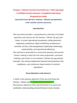 Preview of Gamma / Wheels Up Oral Exam Review | FAR 135 (293) | Verified Correct Answers | Complete O