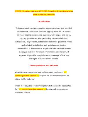 Preview of NEIEP Elevator 245–250 (NEIEP) Complete Exam Questions with Verified Answers