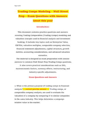 Preview of Trading Comps Modeling – Wall Street Prep – Exam Questions with Answers latest this year