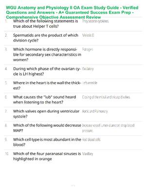 Preview of WGU Anatomy and Physiology II OA Exam Study Guide - Verified Questions and Answers - A+ Gu