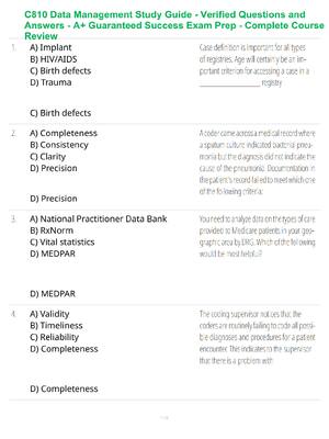 Preview of C810 Data Management Study Guide - Verified Questions and Answers - A+ Guaranteed Success