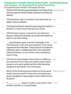 Preview of Introduction to Health Ultimate Study Guide - Verified Questions and Answers - A+ Guarante