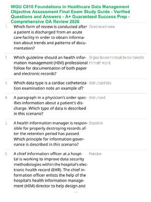 Preview of WGU C810 Foundations in Healthcare Data Management Objective Assessment Final Exam Study G