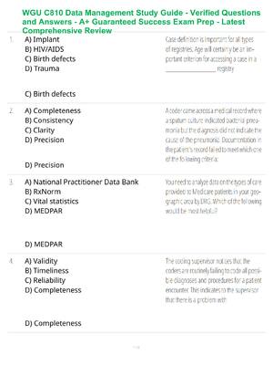 Preview of WGU C810 Data Management Study Guide - Verified Questions and Answers - A+ Guaranteed Succ