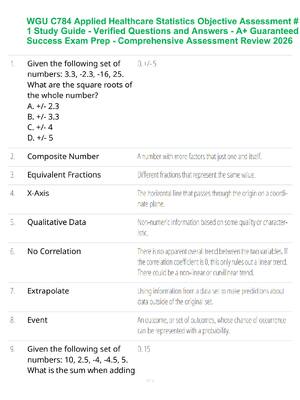 Preview of WGU C784 Applied Healthcare Statistics Objective Assessment #1 Study Guide - Verified Ques