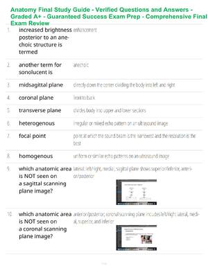 Preview of Anatomy Final Study Guide - Verified Questions and Answers - Graded A+ - Guaranteed Succes