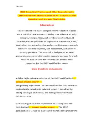 Preview of SNSP Exam Best Practices and Other Basics Security Certified Network Professional (SNSP) –