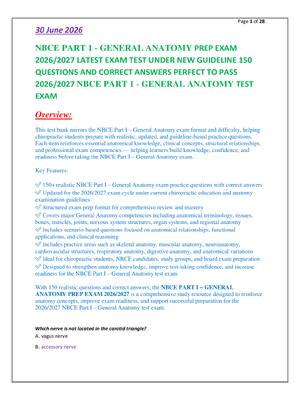 Preview of NBCE PART 1 - GENERAL ANATOMY PREP EXAM  2026/2027 LATEST EXAM TEST UNDER NEW GUIDELINE 150  QUESTIONS AND CORRECT ANSWERS PERFECT TO PASS  2026/2027 NBCE PART 1 - GENERAL ANATOMY TEST  EXAM