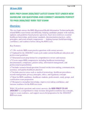Preview of RHS PREP EXAM 2026/2027 LATEST EXAM TEST UNDER NEW  GUIDELINE 130 QUESTIONS AND CORRECT AN